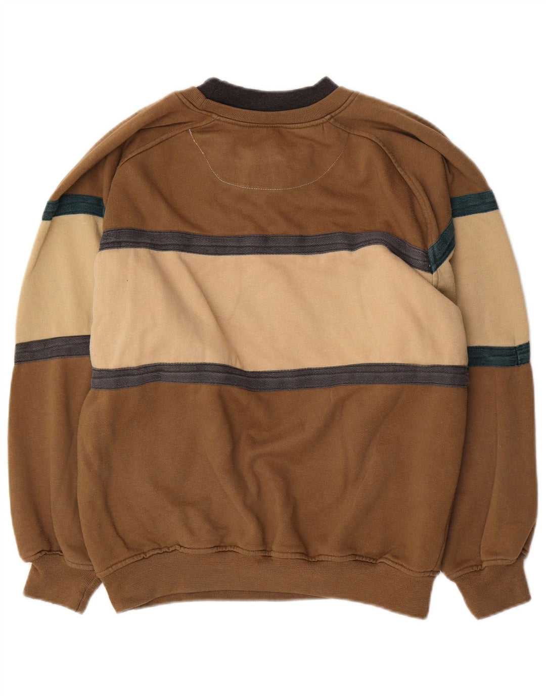 vintage Mens Graphic Sweatshirt Jumper Petit Marron Colorblock Polyester