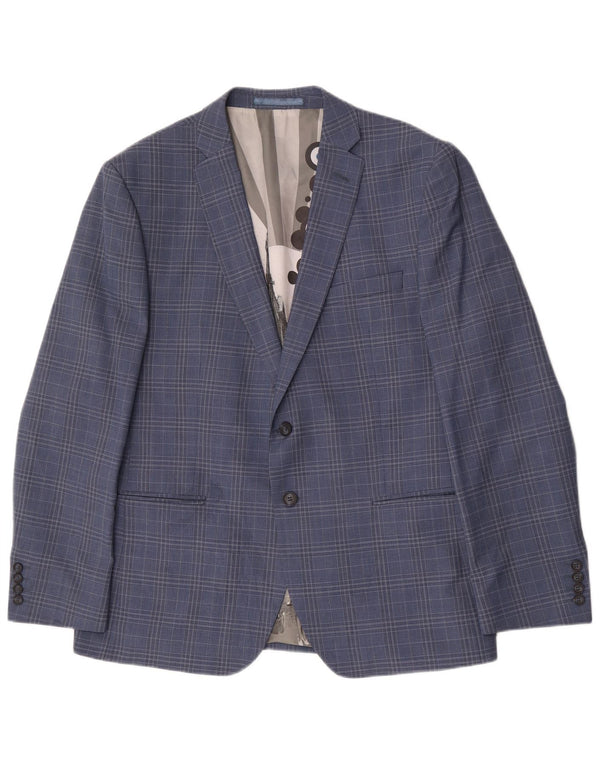 Ben Sherman Veste blazer à 2 boutons pour homme UK 44 2XL Bleu à carreaux en laine