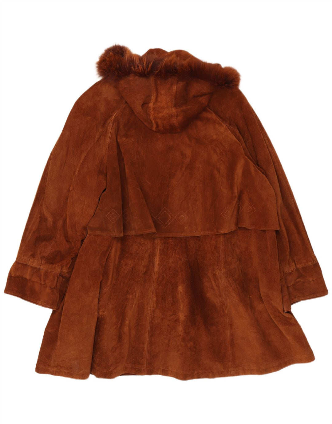 vintage Femmes Surdimensionné À Capuchon En Daim Pardessus IT 44 Cuir Marron Moyen