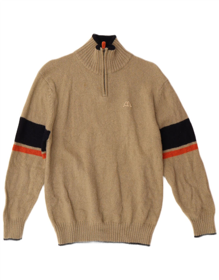 Kappa Pull col zippé pour femme en laine rayée beige moyen classique