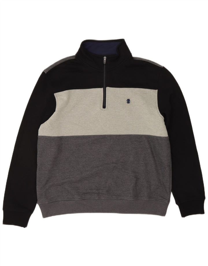 IZOD Sweat-shirt col zippé pour homme en polyester color block gris moyen