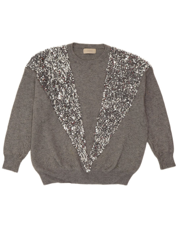 COAST Pull à col rond pour femme UK 14 Large Gris Viscose