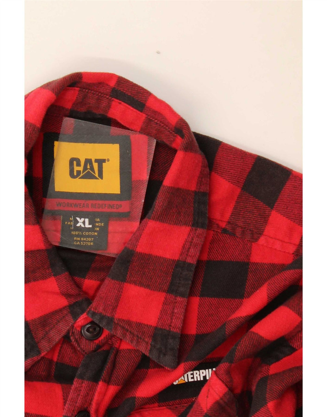 Caterpillar Chemise en flanelle pour homme XL en coton vichy rouge