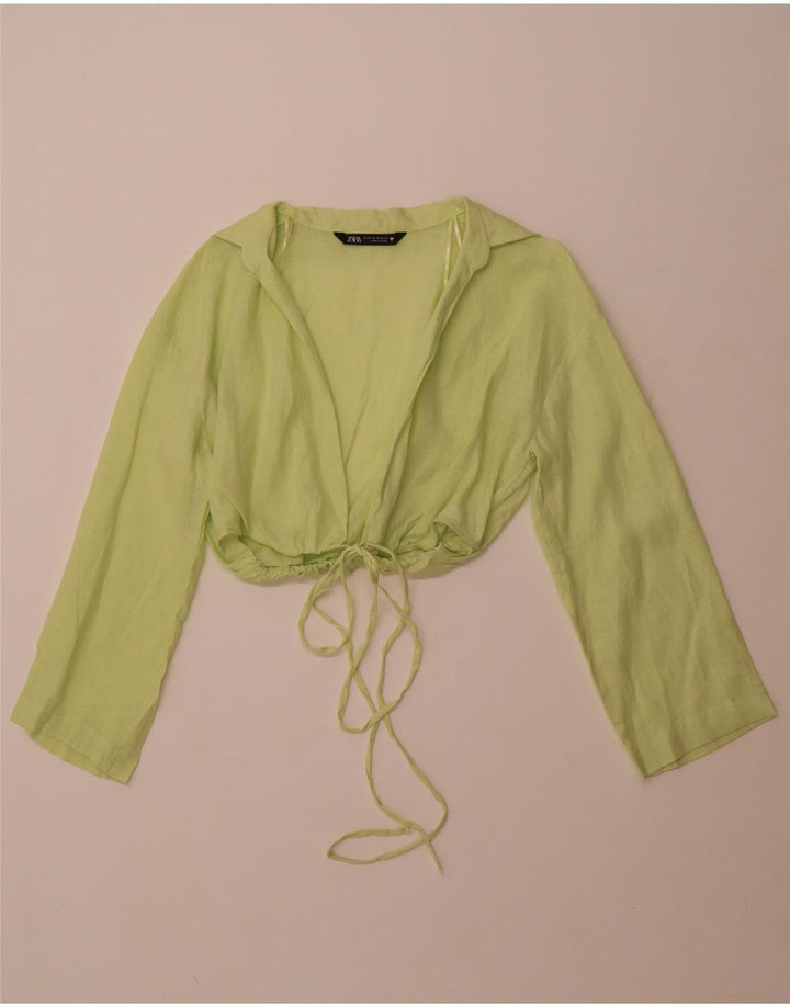 ZARA Femme Crop Cardigan Top UK 6 XS Vert Lin