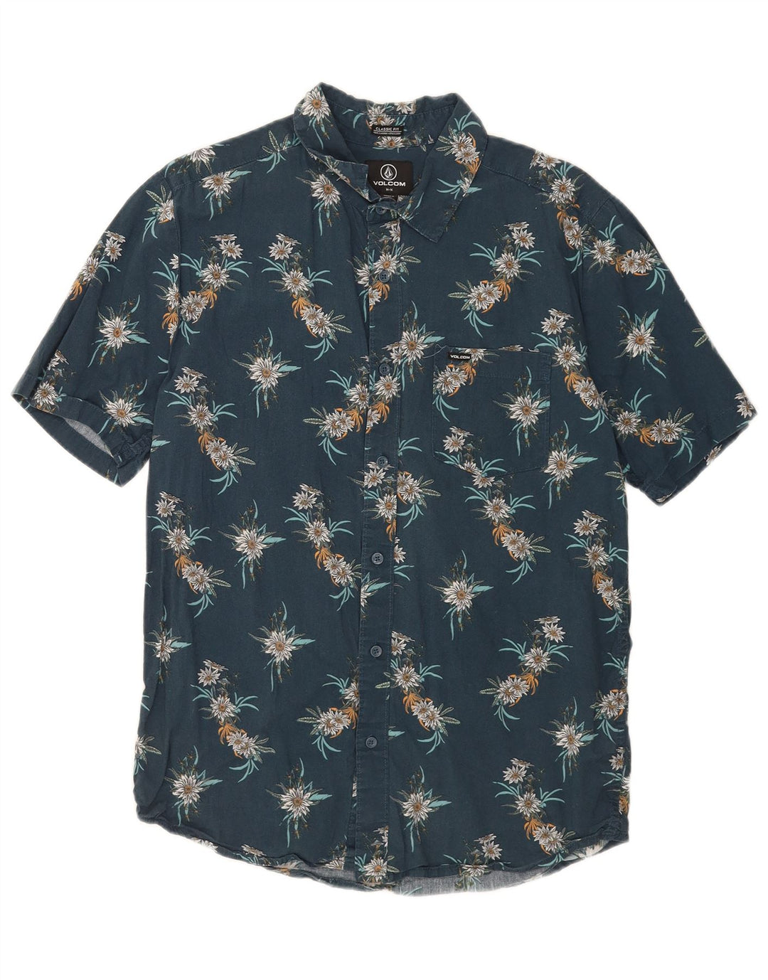 Volcom Chemise classique à manches courtes pour homme en coton floral bleu moyen