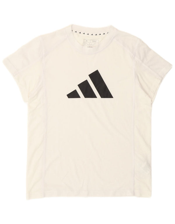 Adidas T-shirt graphique pour femme UK 8/10 Petit Blanc Polyester