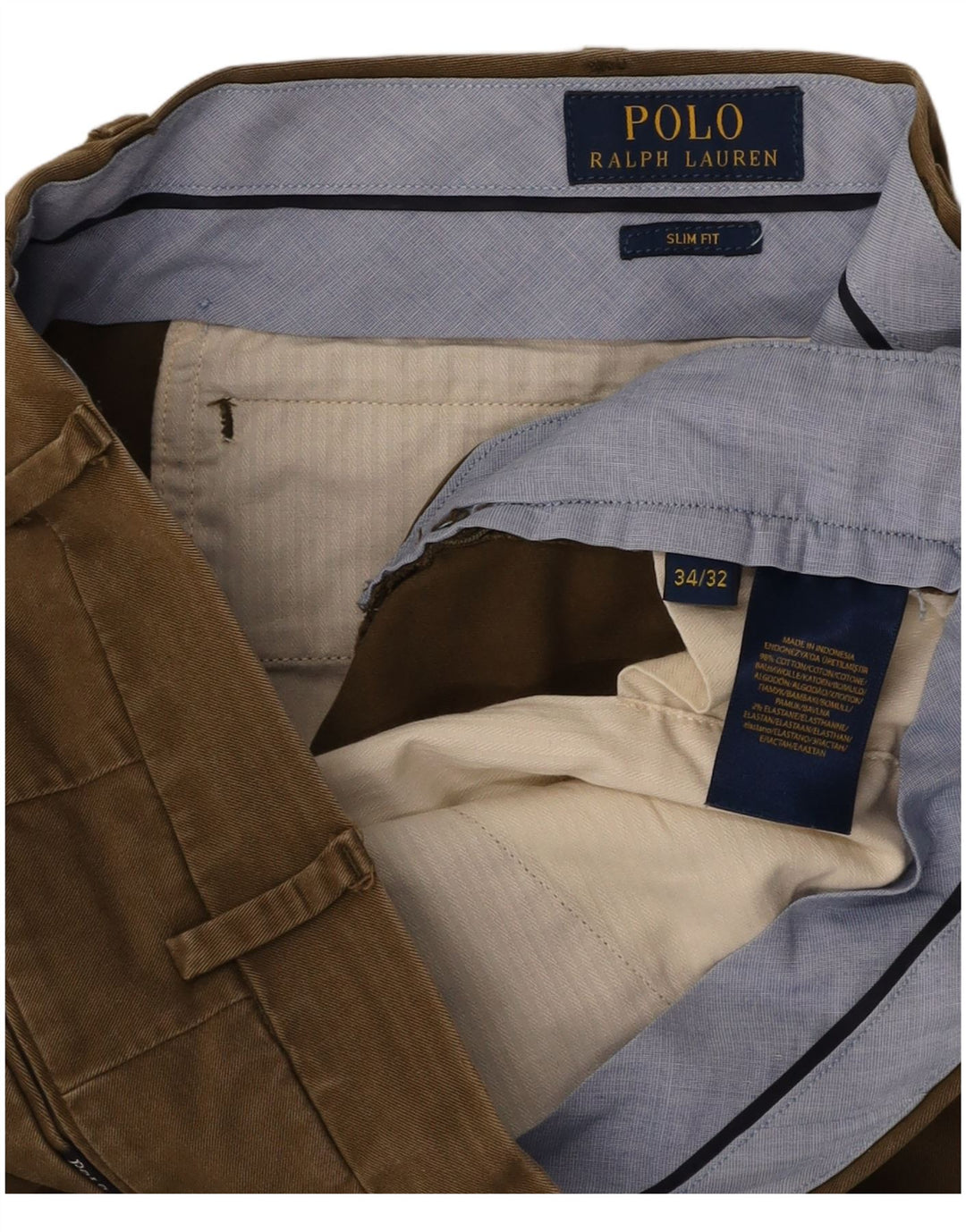 POLO RALPH LAUREN Pantalon de costume slim fit pour homme W34 L32 Coton kaki