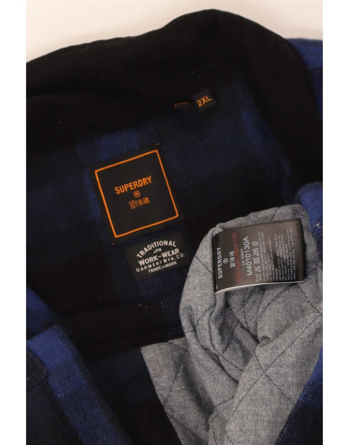 Superdry Veste Shacket Homme UK 44 2XL Bleu Marine à Carreaux Laine