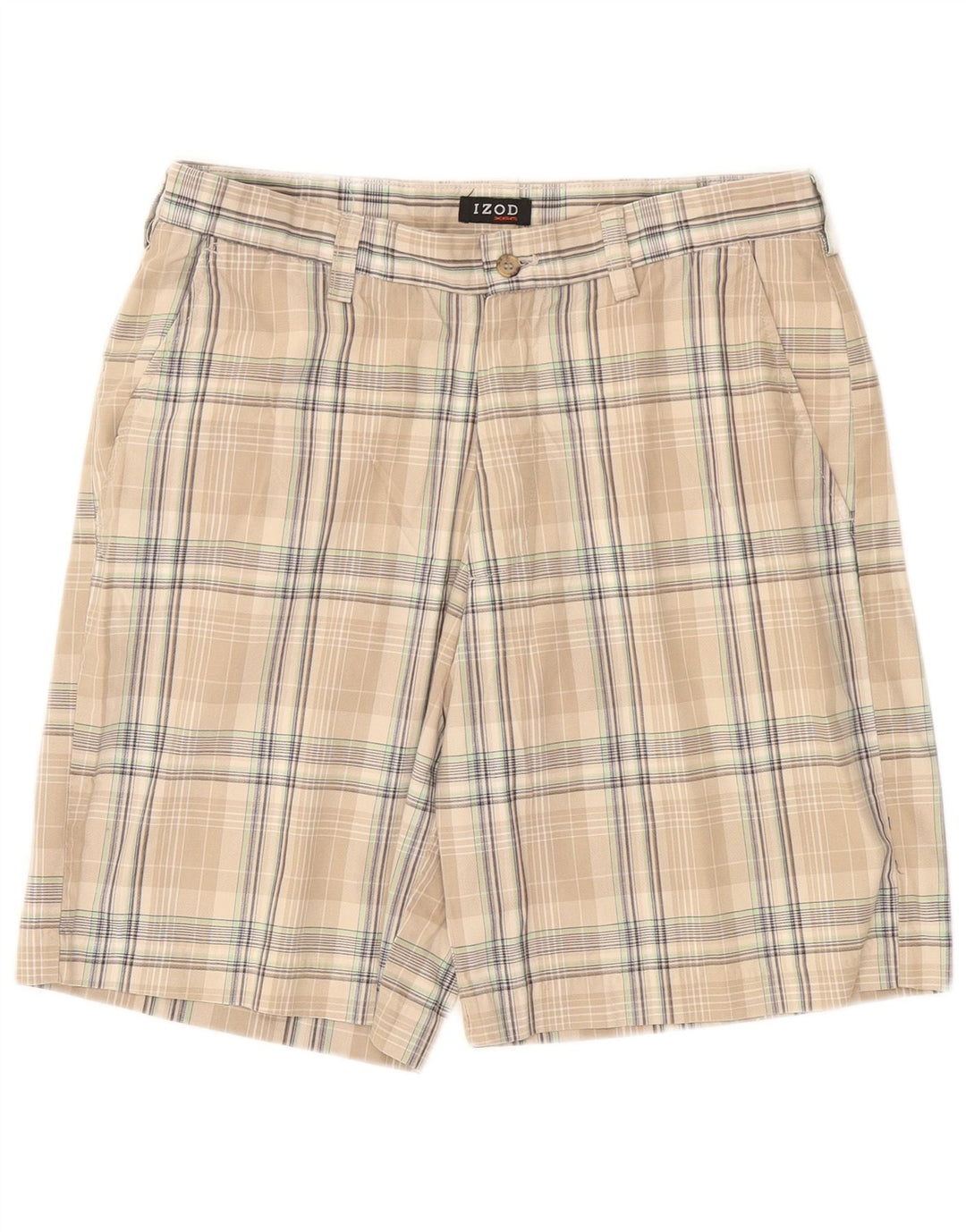 Izod Short Chino Homme W34 Grand Carreau Beige Coton