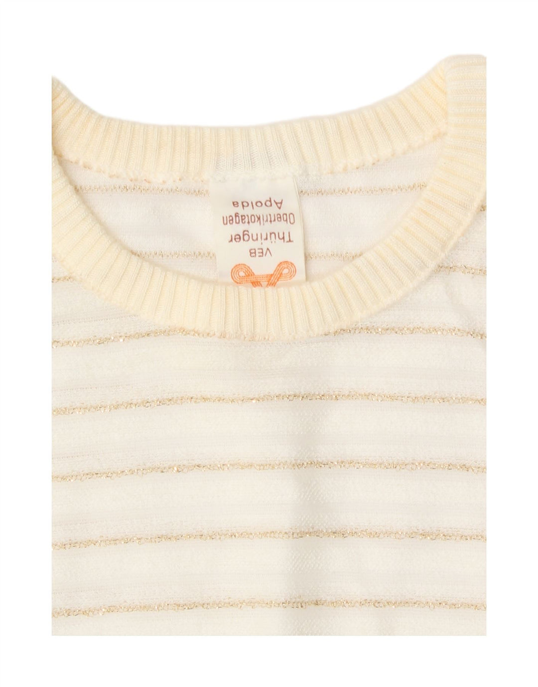 vintage Womens Crew Neck Jumper Pull EU 42 Grand Blanc Rayé
