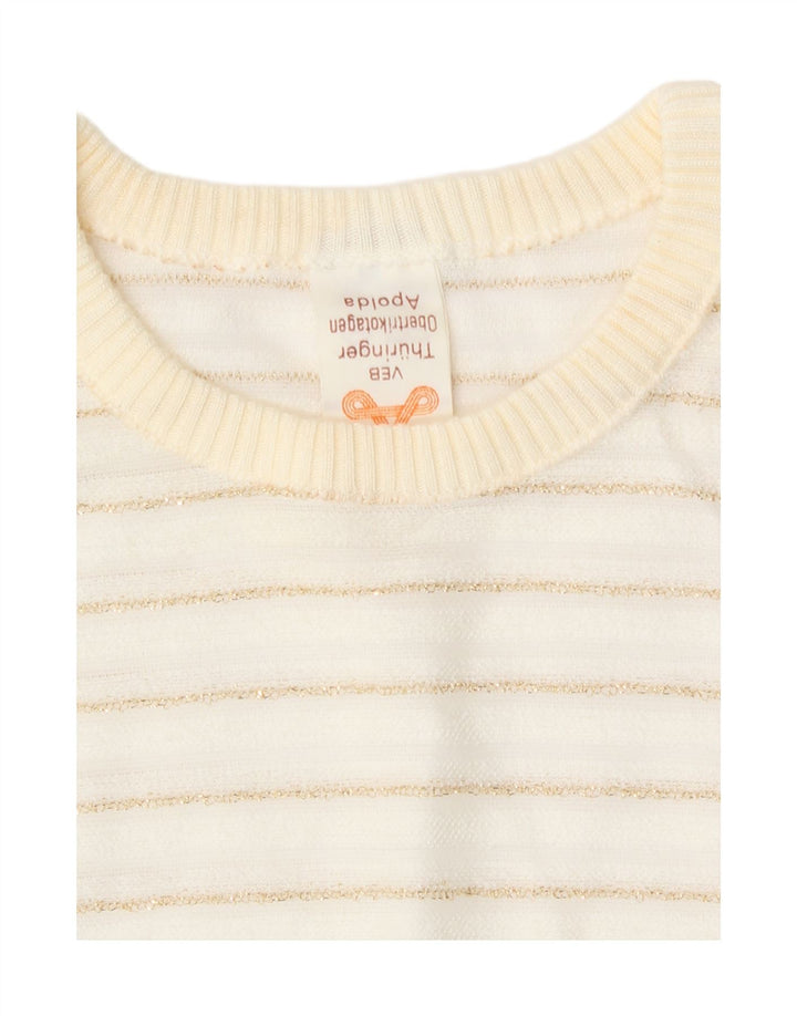 vintage Womens Crew Neck Jumper Pull EU 42 Grand Blanc Rayé