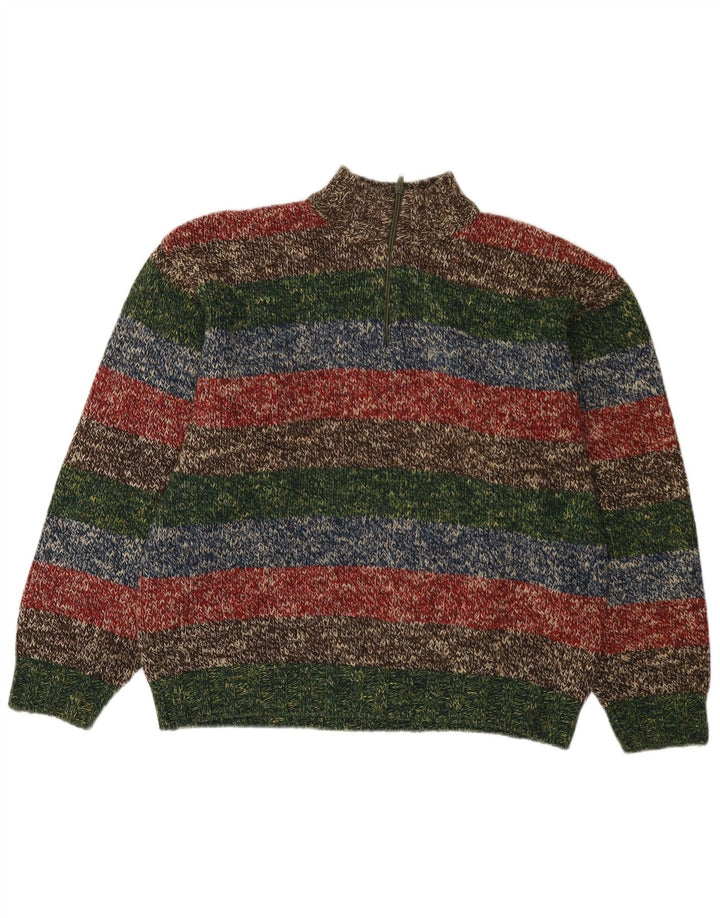 vintage Mens Zip Neck Jumper Sweater IT 52 Grand Rayé Multicolore