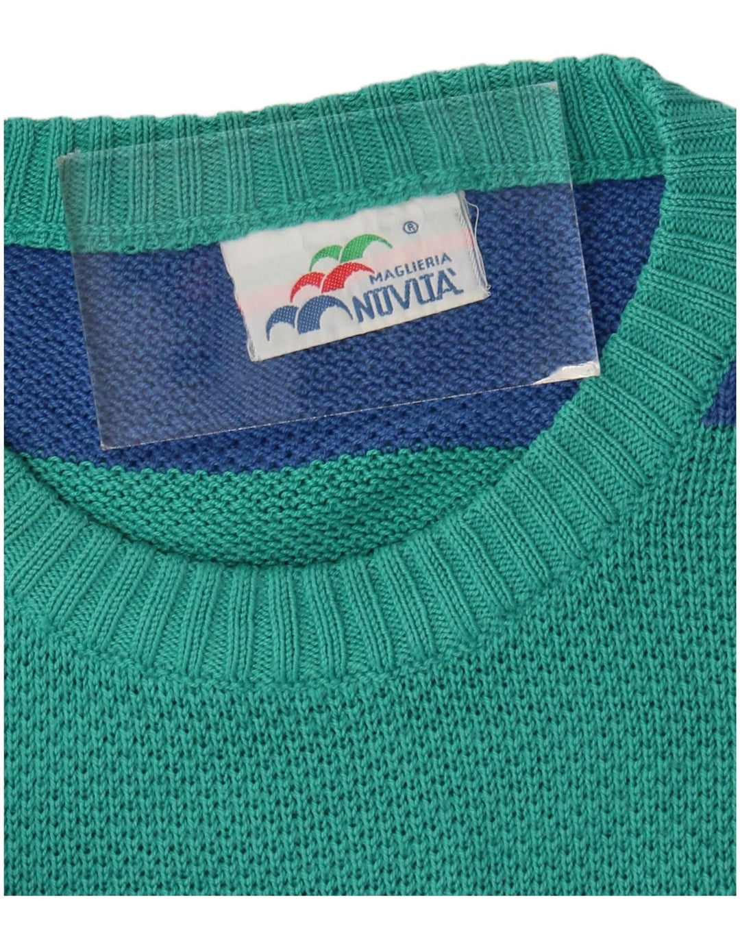 vintage Mens Crew Neck Jumper Pull Grand Bleu Rayé