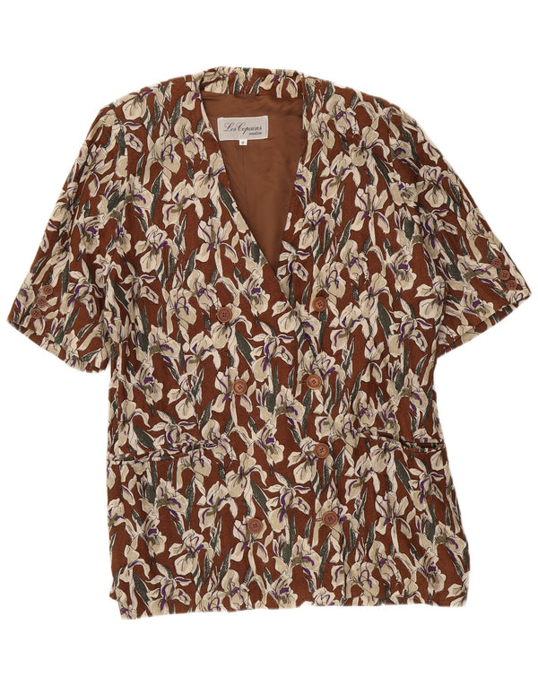 Les Copains Veste blazer à manches courtes pour femme UK 16 Large Marron Floral