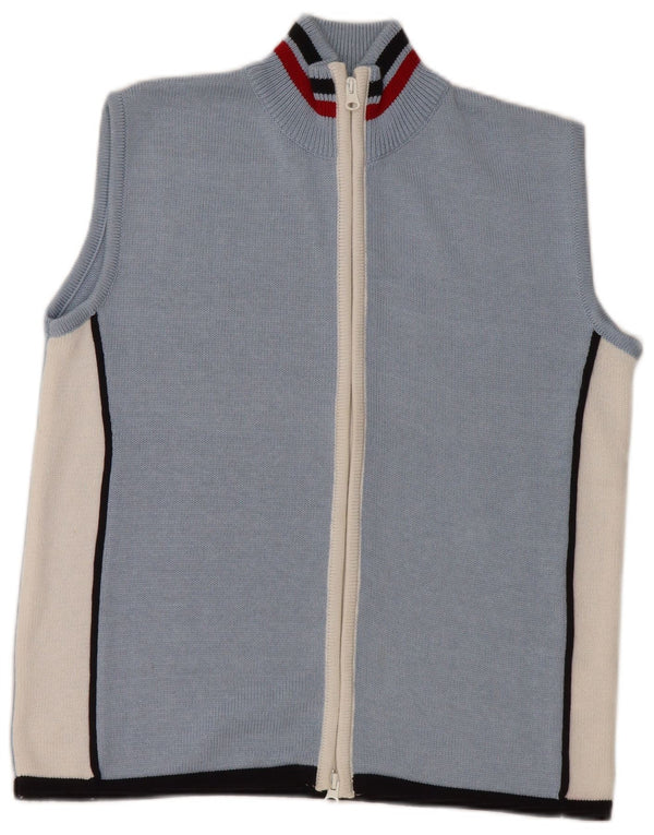 VINTAGE Femme Cardigan sans manches Pull UK 16 Grand Bleu Colorblock