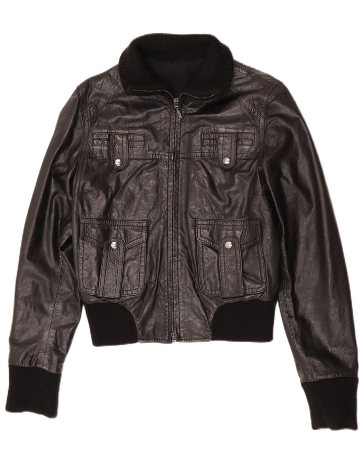 Veste bomber en cuir femme vintage IT 44 Cuir noir moyen