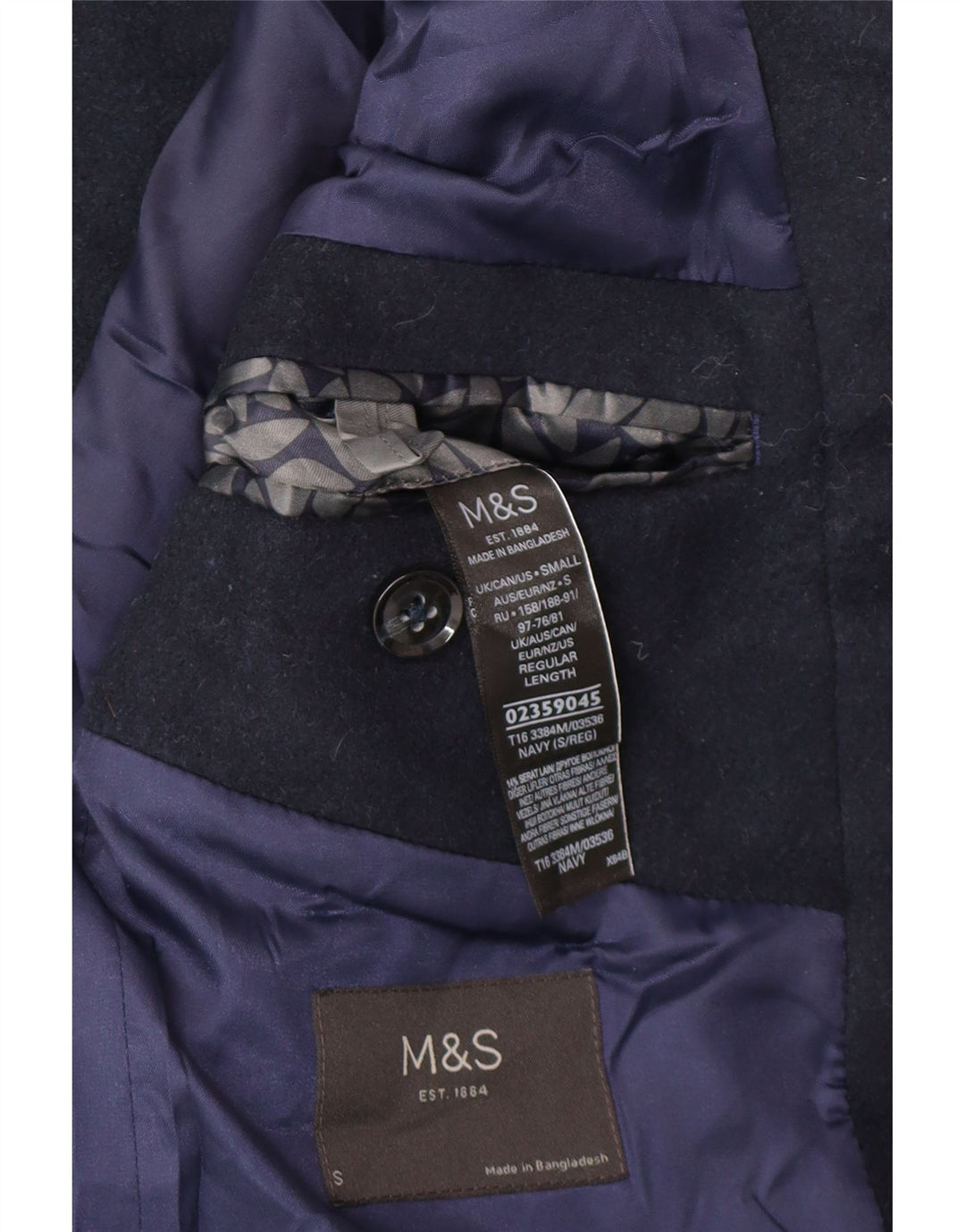 Marks & Spencer Manteau pour homme UK 36 Petit Bleu Marine Polyester