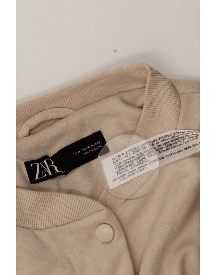 Zara Veste bomber surdimensionnée pour femme UK 14 Polyester beige moyen