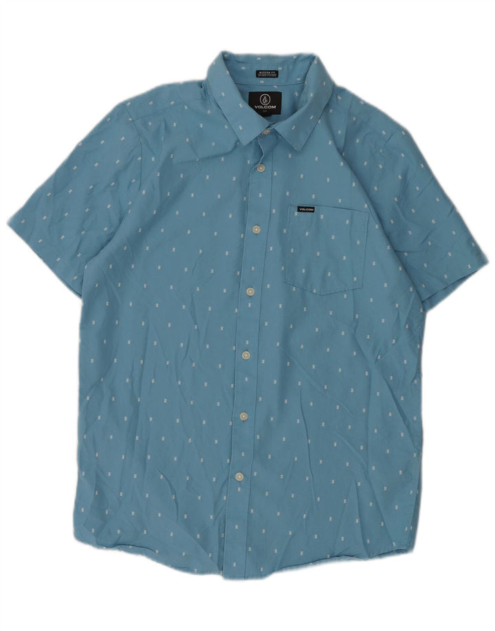 Volcom Chemise à manches courtes coupe moderne pour hommes, petit coton à pois bleu