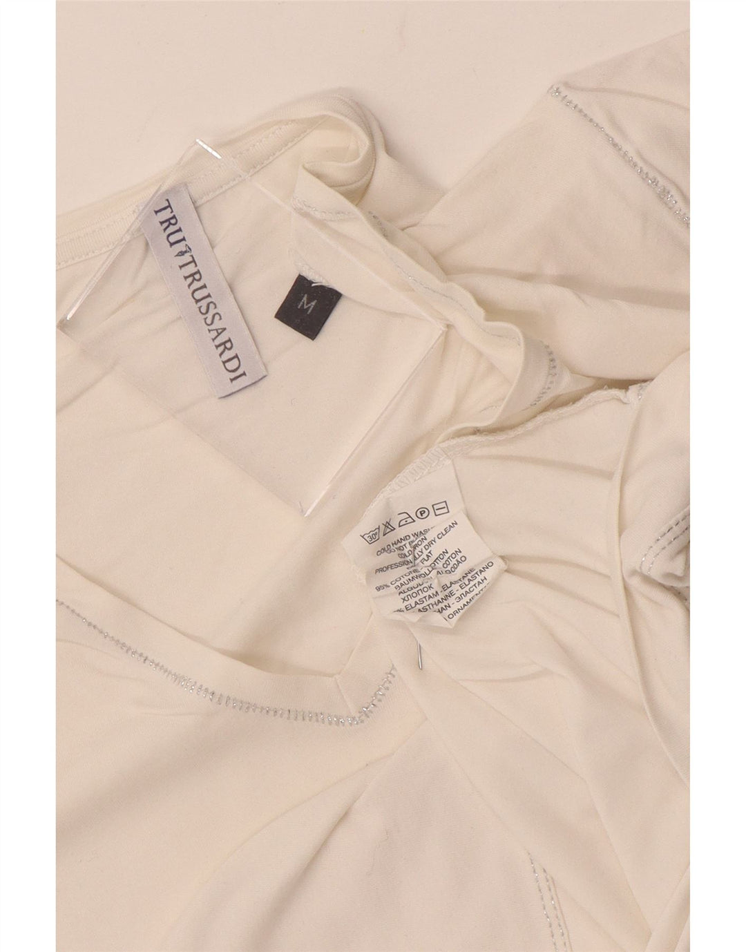 Trussardi Femme T-Shirt Graphique Top UK 12 Coton Blanc Moyen