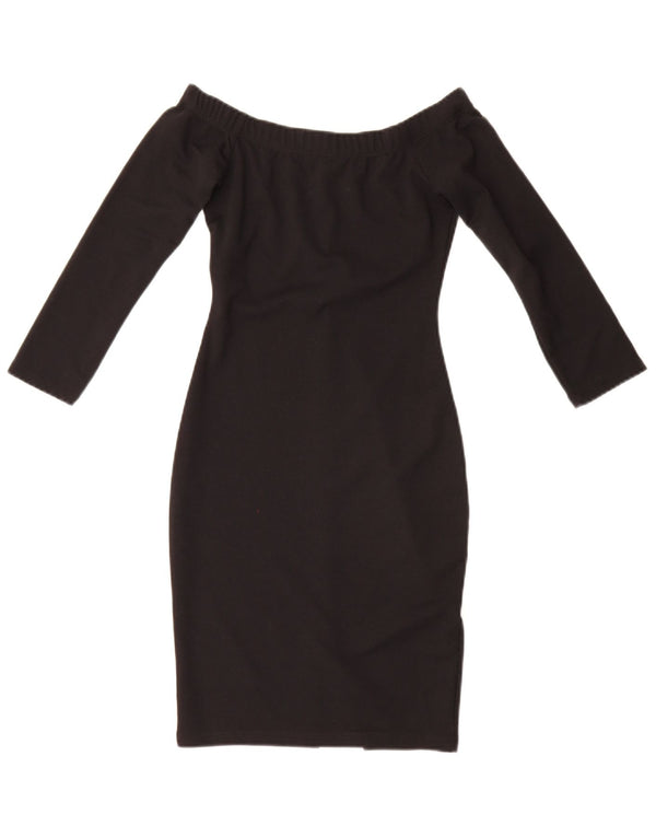 Zara Womens Trafaluc Robe à manches longues et épaules dénudées UK 8 Small Noir