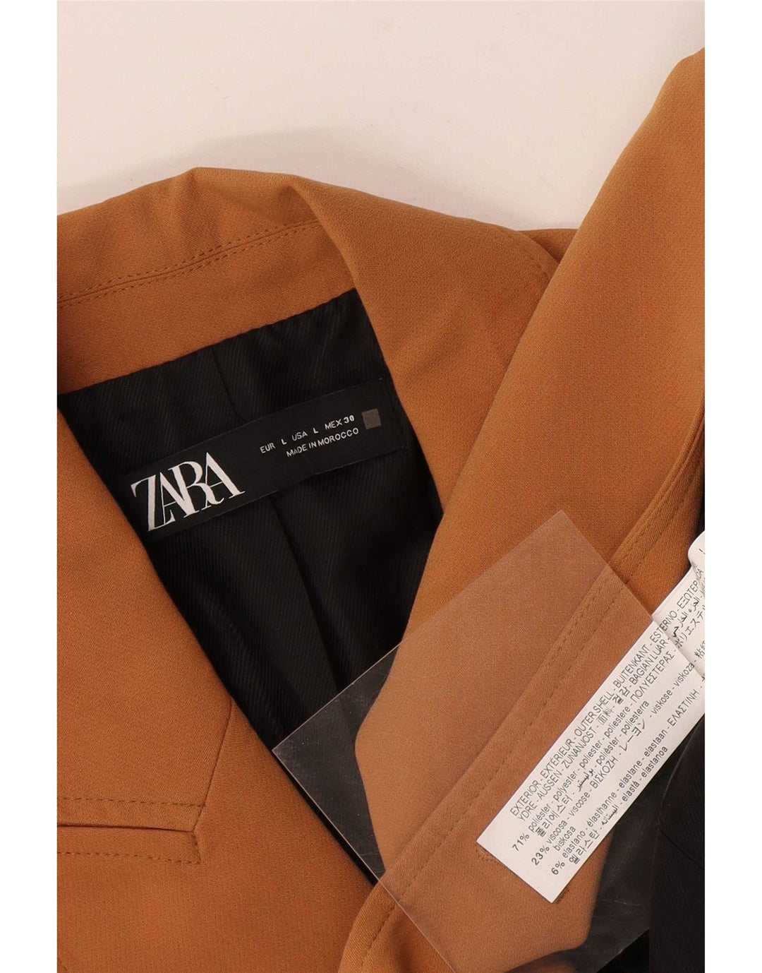 Zara Veste blazer à double boutonnage pour femme UK 14 Large Marron Polyester