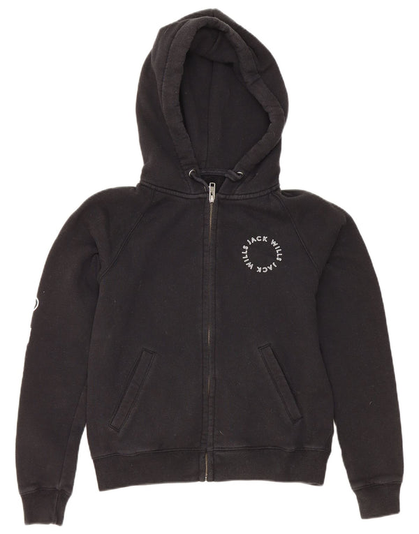 Jack Wills Pull à capuche zippé graphique pour femme UK 8 Petit coton noir