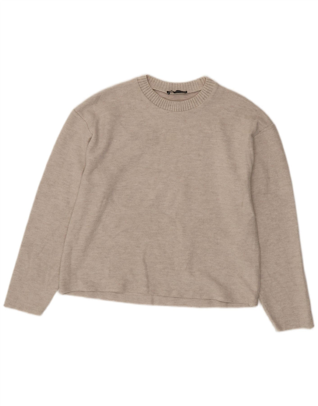 ZARA Femme Pull surdimensionné à col bateau UK 10 Petit Polyester Beige