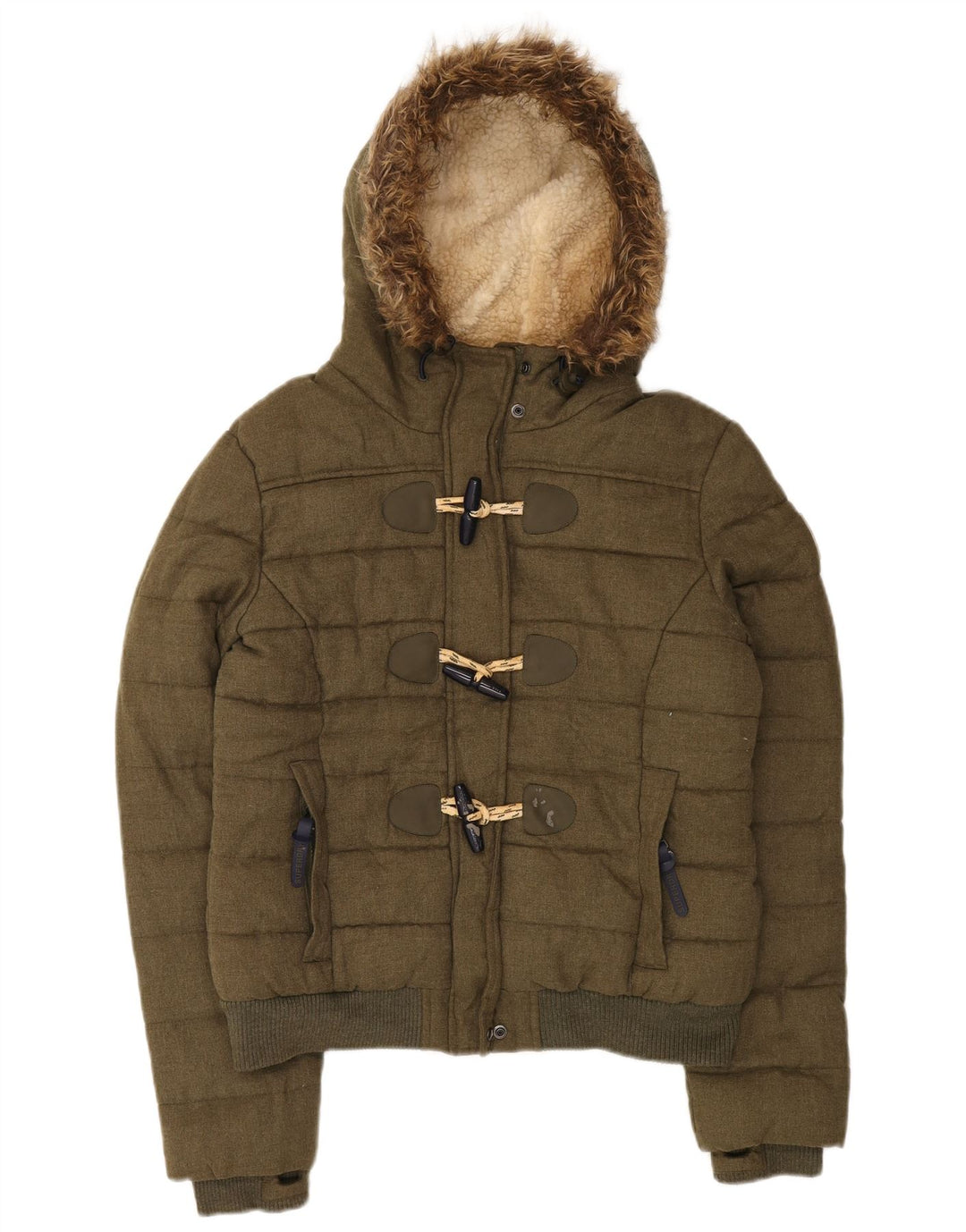 Superdry Veste à capuche Duffle rembourrée pour femme UK 14 Kaki moyen Hiver