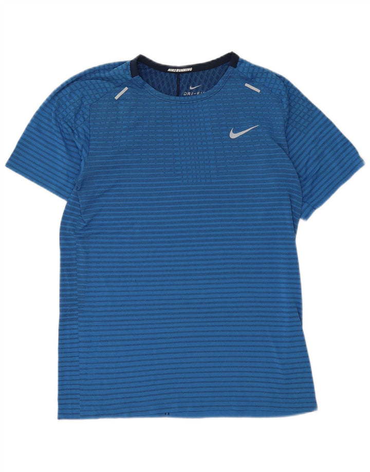 NIKE Mens Dri Fit T-Shirt Top Small Blue Striped Polyester