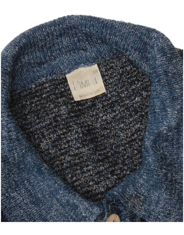 vintage Mens Polo Neck Jumper Pull Moyen Bleu Géométrique