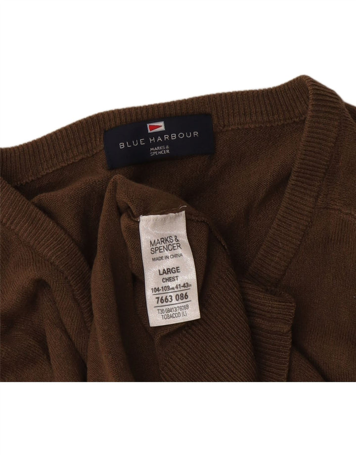 Marks & Spencer Pull à col en V Blue Harbor pour hommes, grand, marron, acrylique