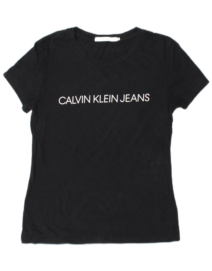 CALVIN KLEIN JEANS T-Shirt Graphique Femme UK 12 Coton Noir Moyen