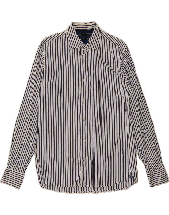 TOMMY HILFIGER Mens Shirt Medium White Striped Cotton Vintage Tommy Hilfiger and Second-Hand Tommy Hilfiger from Messina Hembry 