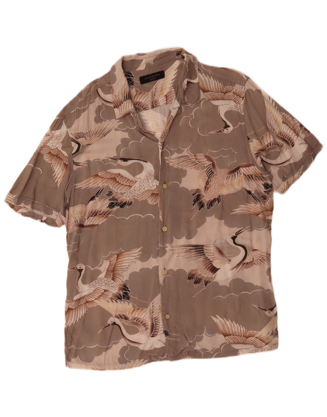 All Saints Chemise à manches courtes homme gris moyen imprimé animal en viscose oiseau