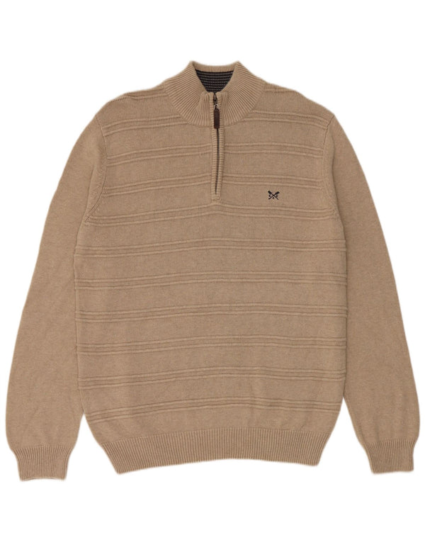 Crew Clothing Pull coupe classique à col zippé pour homme en coton beige moyen