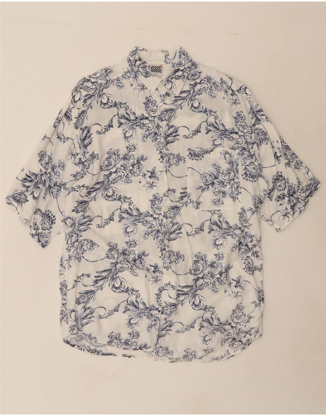 AVANTI Mens Short Sleeve Shirt Size 39/40 Medium White Floral Vintage Avanti and Second-Hand Avanti from Messina Hembry 