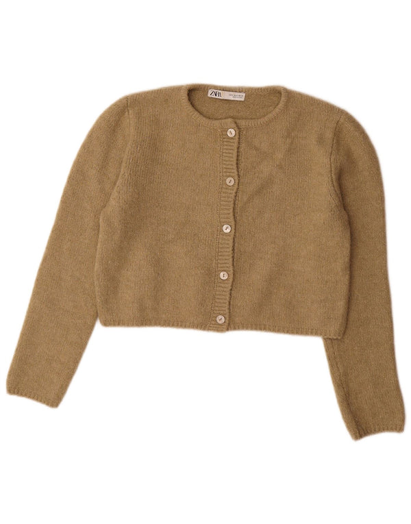 Zara Womens Crop Cardigan Sweater UK 10 Petit Kaki Acrylique
