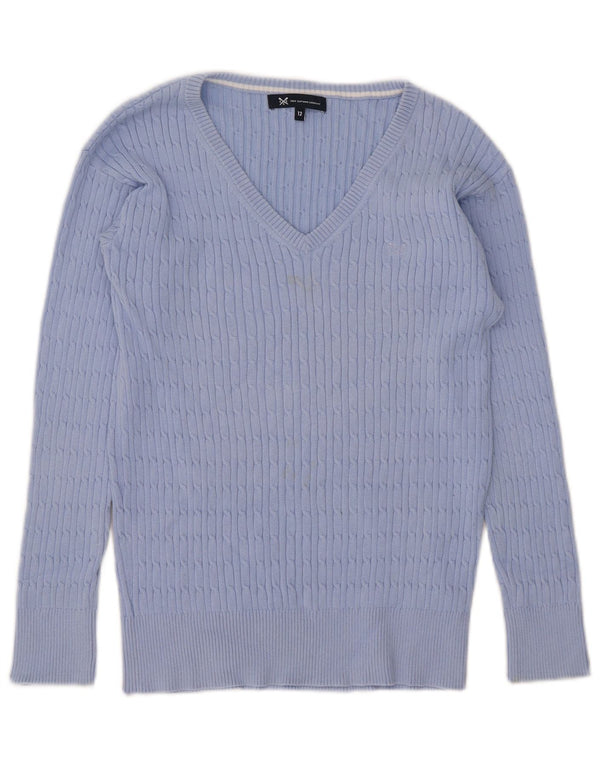 Crew Clothing Pull col V pour femme UK 12 Bleu moyen Coton