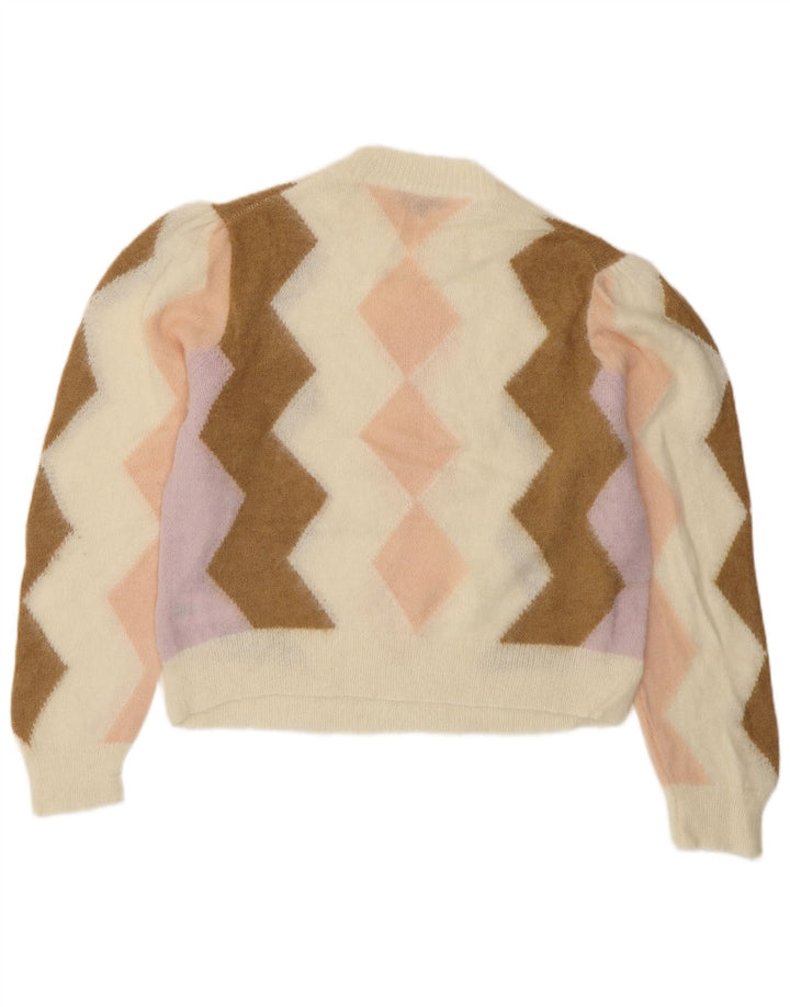 J. CREW Pull court à col rond pour femme UK 10 Small Blanc cassé