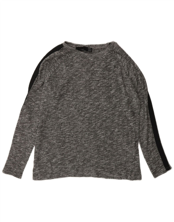 Zara Femme Haut Oversize Manches Longues UK 10 Petit Gris Colorblock Viscose