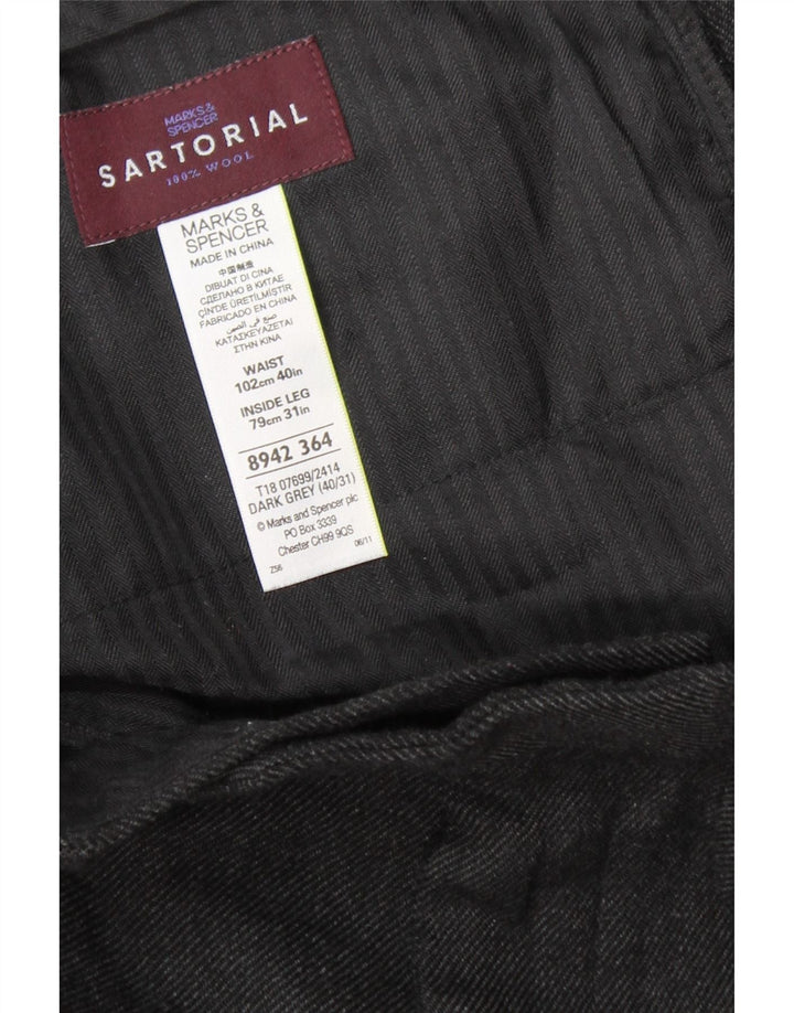 MARKS & SPENCER Mens Straight Suit Trousers W40 L31 Grey Wool Vintage Marks & Spencer and Second-Hand Marks & Spencer from Messina Hembry 