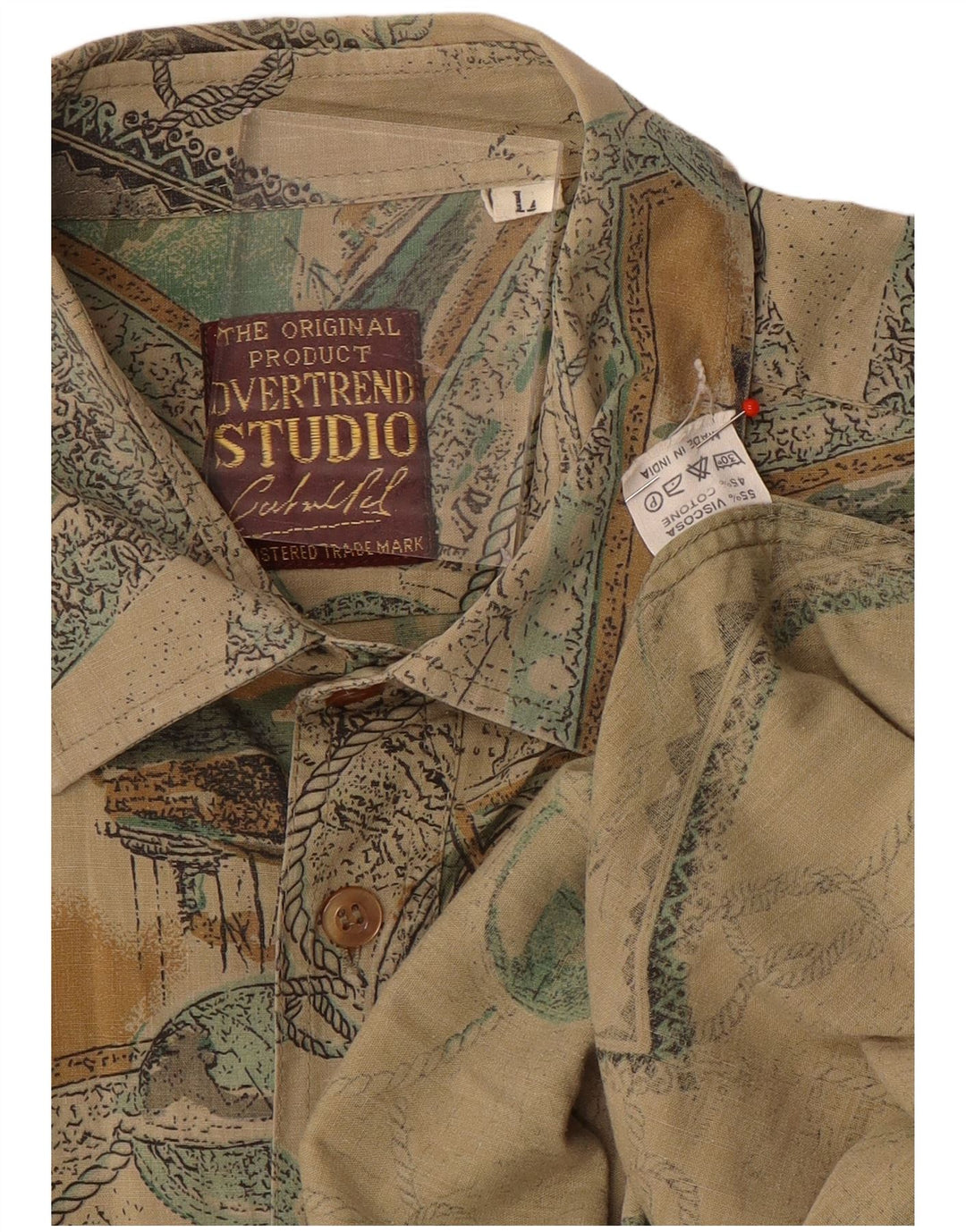 Studio Chemise Graphique à Manches Courtes Homme Large Beige Patchwork Viscose