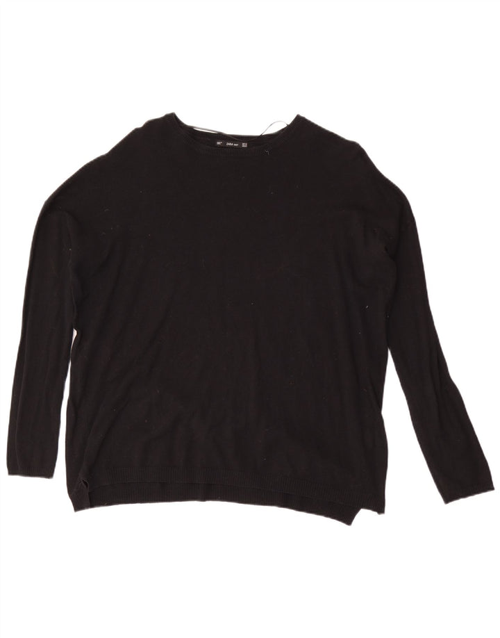 Zara Pull surdimensionné à col bateau pour femme UK 14 Noir moyen