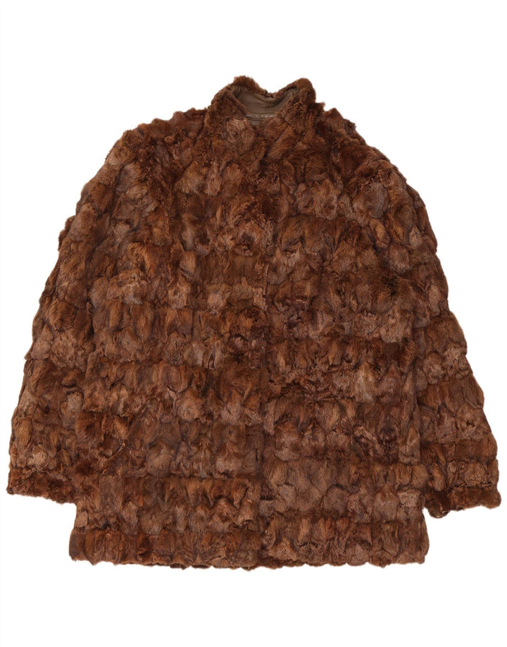 manteau en cuir réversible femme vintage UK 16 Grand cuir marron