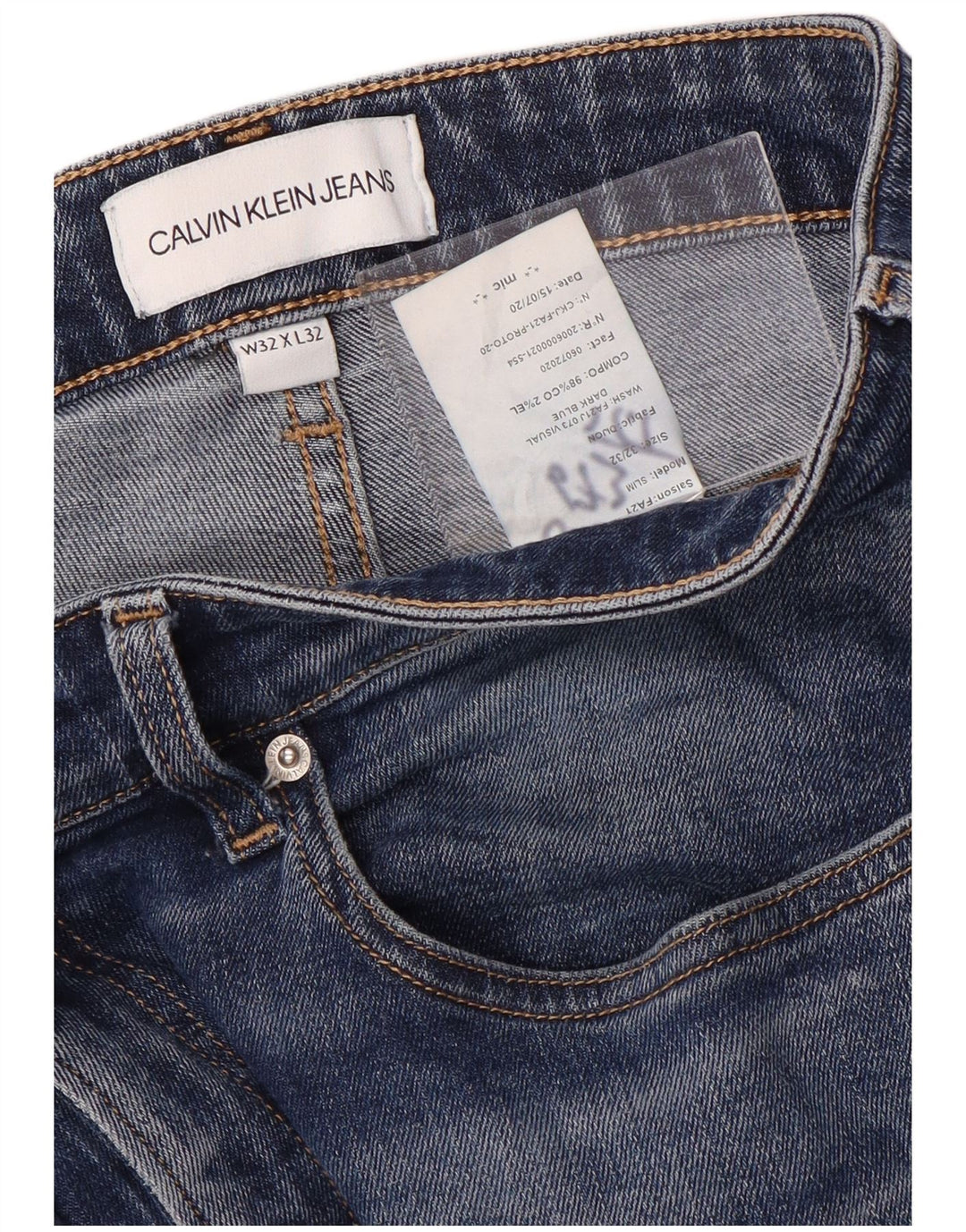 Calvin Klein Jean Slim Homme W32 L32 Bleu Coton