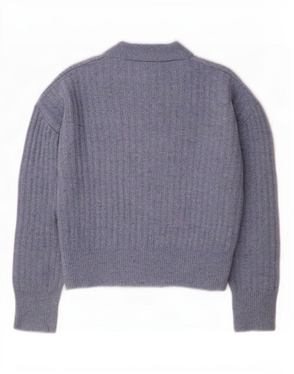 Zara Womens Crop Oversize Cardigan Pull UK 10 Petit Bleu Acrylique
