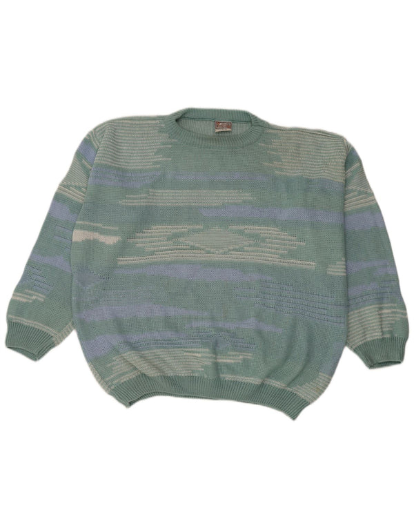 vintage Mens Boat Neck Jumper Sweater IT 52/54 Grand Vert Géométrique