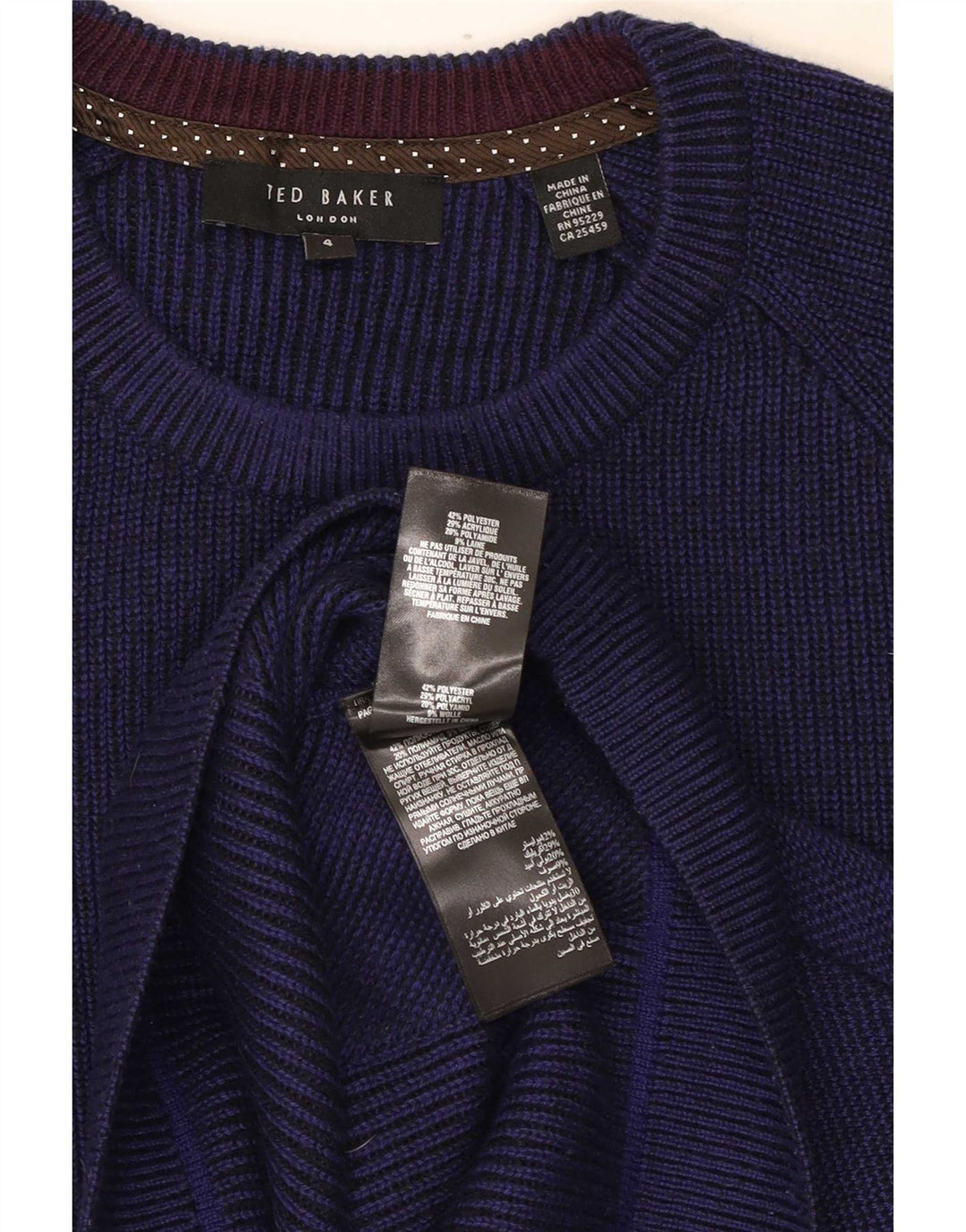 Ted Baker Pull à col rond pour homme Taille 4 Grand Bleu marine Polyester