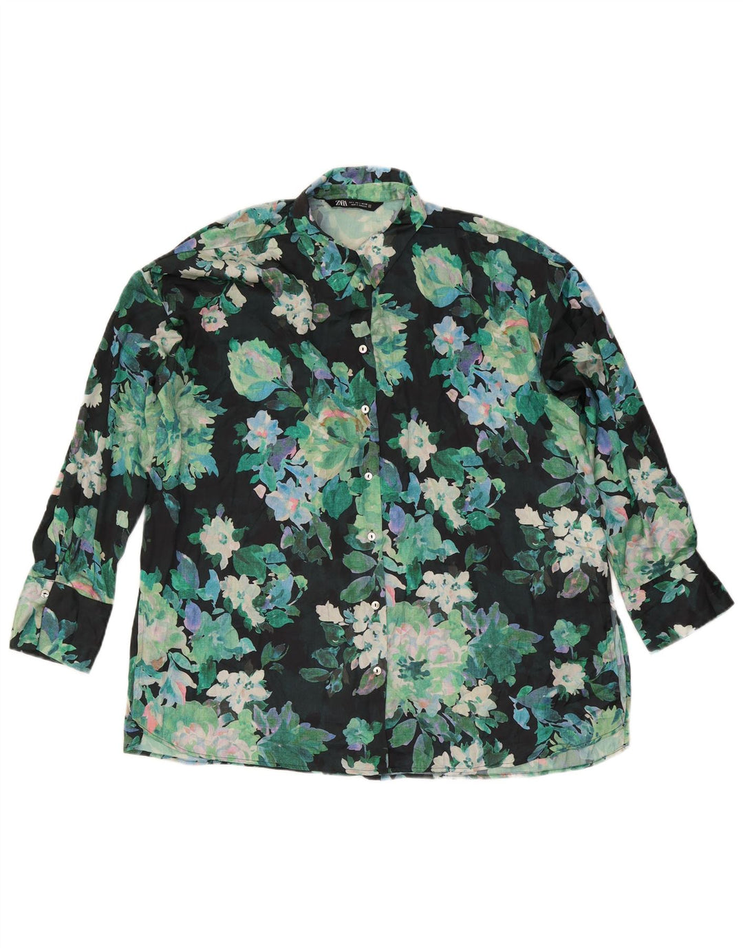 Zara Chemisier surdimensionné pour femme UK 16 Grand vert floral en polyester